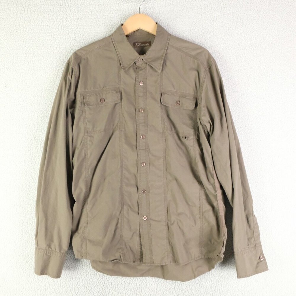 7 Diamonds Shirt Mens Large Brown Button Up Safari Pockets Outdoor Stretch